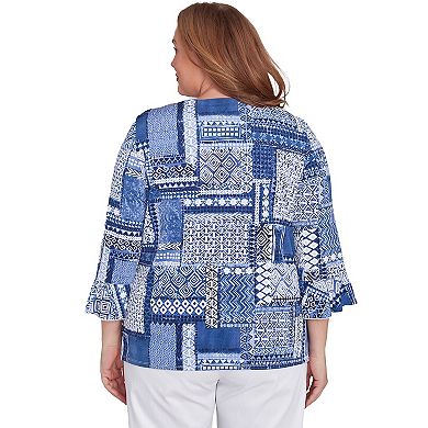 Plus Size Alfred Dunner Beaded Splitneck Patchwork Top