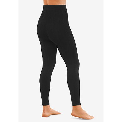 Avenue Women's Plus Size Plush Lined Cable Knit Footless Leggings