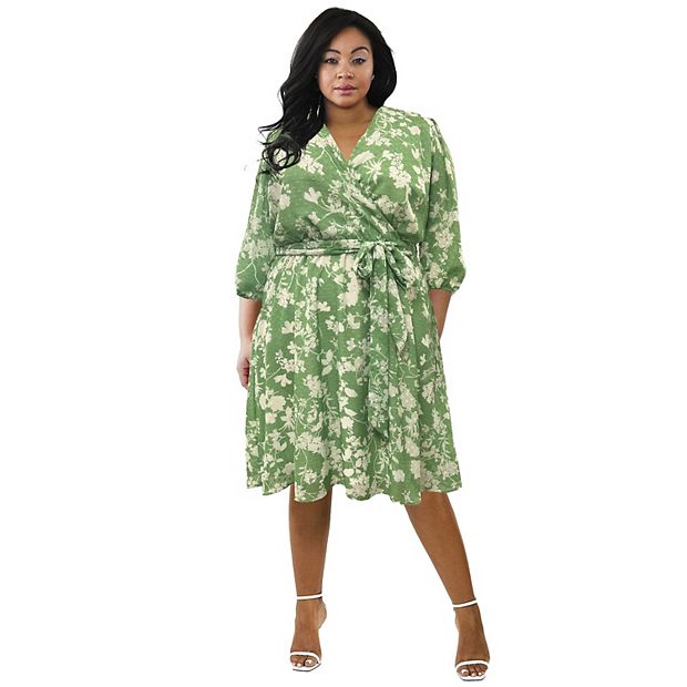 Maree Pour Toi Mare Pour Toi Women's Plus Size V-Neck Wrap Dress, Size: 2XL, Green