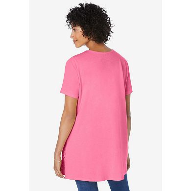 Woman Within Plus Size Embroidered Eyelet Pintucked Tunic