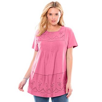 Woman Within Plus Size Embroidered Eyelet Pintucked Tunic