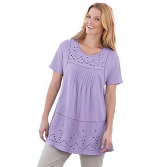 Woman Within Plus Size Embroidered Eyelet Pintucked Tunic