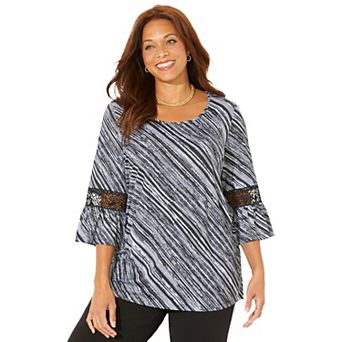 Catherines Women's Plus Size Dream Drape Bella Crochet Trim Top
