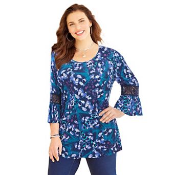 Catherines Women's Plus Size Dream Drape Bella Crochet Trim Top