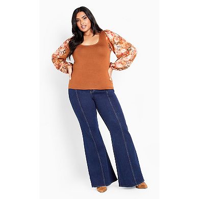 Avenue Women's Plus Size May Contrast Floral Sleeve Sweater