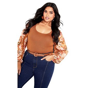 Avenue Women's Plus Size May Contrast Floral Sleeve Sweater