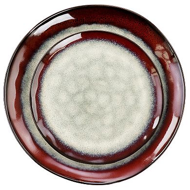Elama Samara 12 Piece Stoneware Dinnerware Set in Red and Off White