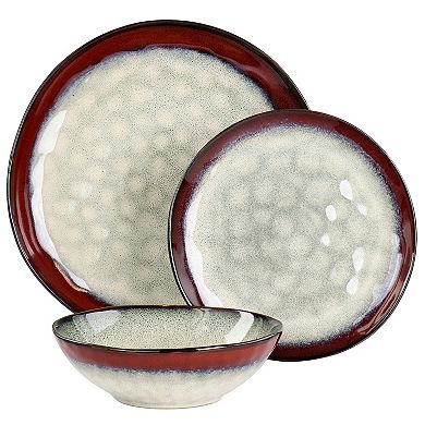 Elama Samara 12 Piece Stoneware Dinnerware Set in Red and Off White