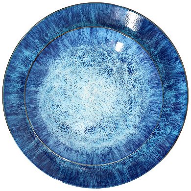 Elama Oceanus 16 Piece Porcelain Double Bowl Dinnerware Set in Blue