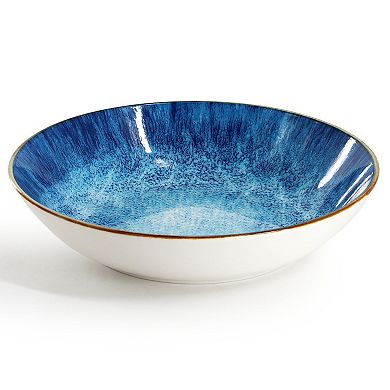 Elama Oceanus 16 Piece Porcelain Double Bowl Dinnerware Set in Blue