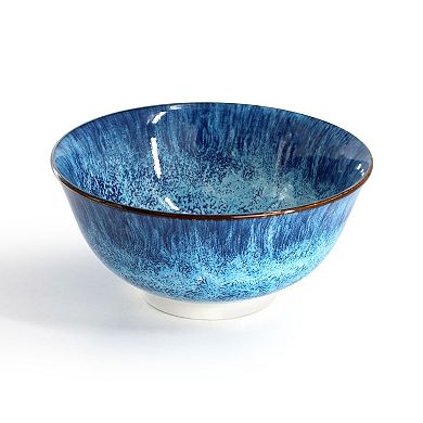 Elama Oceanus 16 Piece Porcelain Double Bowl Dinnerware Set in Blue