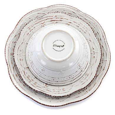 Elama Rustic Birch 16 Piece Stoneware Round Dinnerware Set in White