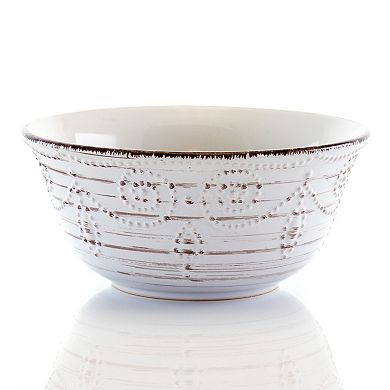 Elama Rustic Birch 16 Piece Stoneware Round Dinnerware Set in White