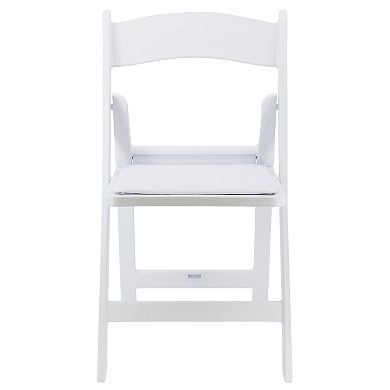 Elama 4 Piece Plastic Folding Resin Chair in White with Removable Seat Pad