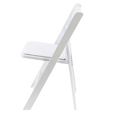 Elama 4 Piece Plastic Folding Resin Chair in White with Removable Seat Pad