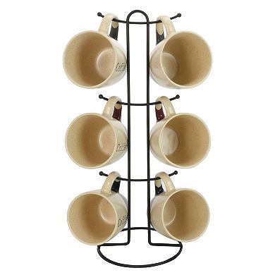 Elama Coffee House 6-Piece 12 oz. Mug Set with Stand, Assorted Colors