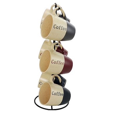 Elama Coffee House 6-Piece 12 oz. Mug Set with Stand, Assorted Colors