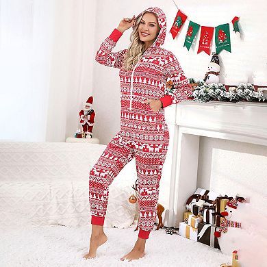 Christmas Pajamas for Women Matching Pjs Set Hoodie Zipper Christmas Onesies for Adults