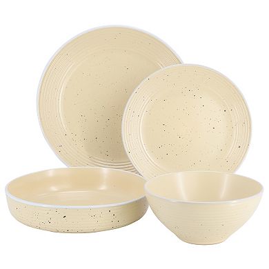 Elama Emilia 16 Piece Double Bowl Stoneware Dinnerware Set in Cream Yellow