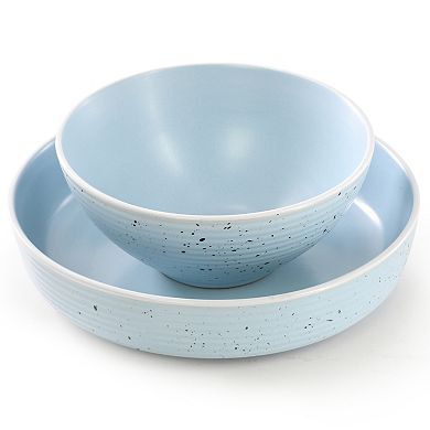 Elama Emilia 16 Piece Double Bowl Stoneware Dinnerware Set in Light Blue