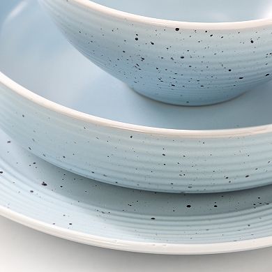 Elama Emilia 16 Piece Double Bowl Stoneware Dinnerware Set in Light Blue