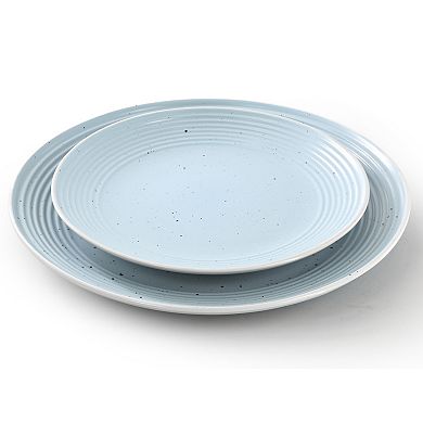 Elama Emilia 16 Piece Double Bowl Stoneware Dinnerware Set in Light Blue