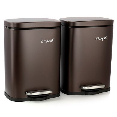 Elama 3 Piece 8 Gallon and 1.3 Gallon Stainless Steel Step Trash Bin Combo Set Matte Bronze