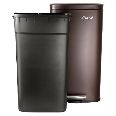 Elama 3 Piece 8 Gallon and 1.3 Gallon Stainless Steel Step Trash Bin Combo Set Matte Bronze
