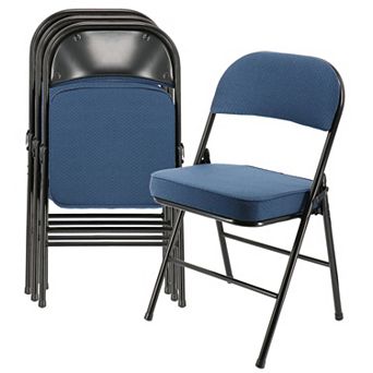 Elama 4 pc Metal Folding Chair with 2.2 Inch Padded Seats in Dark Blue