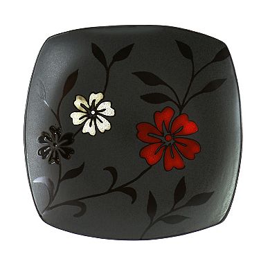 Hometrends Evening Blossom 12 Piece Square Stoneware Dinnerware Set in Black