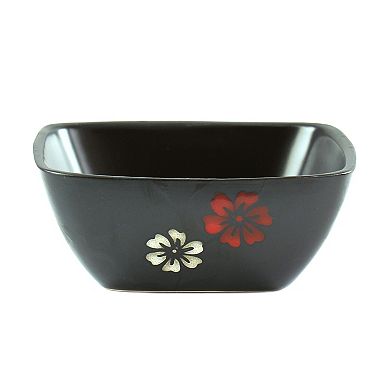 Hometrends Evening Blossom 12 Piece Square Stoneware Dinnerware Set in Black