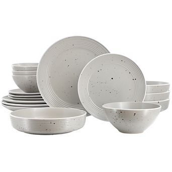 Elama Emilia 16 pc Double Bowl Stoneware Dinnerware Set in Light Gray