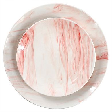 Elama Fine Marble 16 Piece Porcelain Dinnerware Set in Red