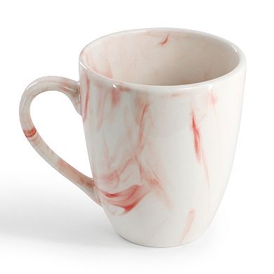 Elama Fine Marble 16 Piece Porcelain Dinnerware Set in Red