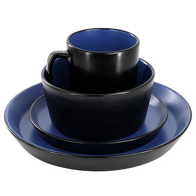 Elama Bacarra 16 Piece Stoneware Dinnerware Set in Two Tone Black and Blue