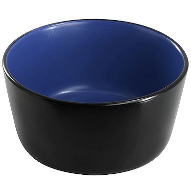 Elama Bacarra 16 Piece Stoneware Dinnerware Set in Two Tone Black and Blue