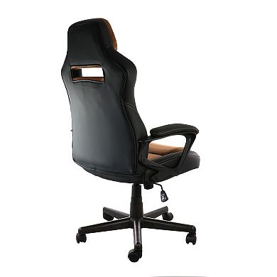 Elama High Back Adjustable Faux Leather Office Chair in Black and Brown