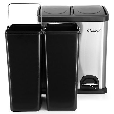 Elama 2 Section 15 Liter/ 4 Gallon Each Section Trash and Recycling Step Bin in Matte Silver