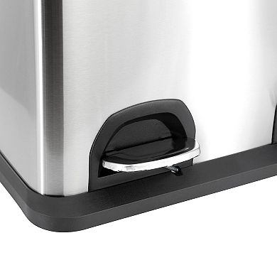 Elama 2 Section 15 Liter/ 4 Gallon Each Section Trash and Recycling Step Bin in Matte Silver