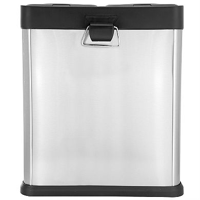 Elama 2 Section 15 Liter/ 4 Gallon Each Section Trash and Recycling Step Bin in Matte Silver