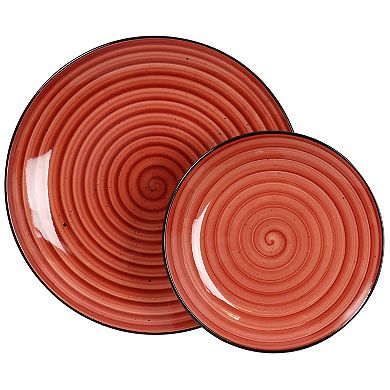 Elama Gia 24 Piece Round Stoneware Dinnerware Set in Red