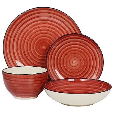 Elama Gia 24 Piece Round Stoneware Dinnerware Set in Red