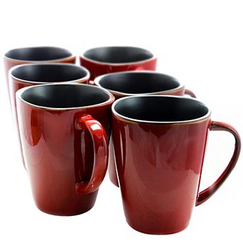 Elama Harland 14 Ounce 6 pc Luxe and Large Stoneware Dinner Mugs in Red
