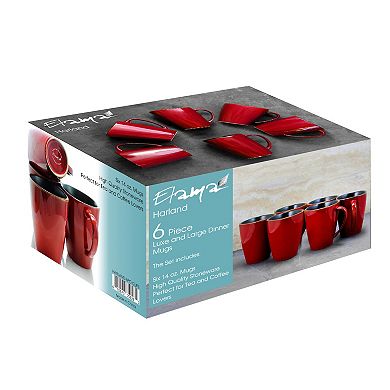 Elama Harland 14 Ounce 6 Piece Luxe and Large Stoneware Dinner Mugs in Red