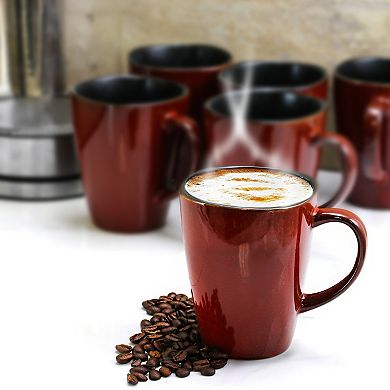 Elama Harland 14 Ounce 6 Piece Luxe and Large Stoneware Dinner Mugs in Red