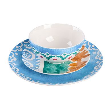 Spice by Tia Mowry Savory Saffron 18 Piece Round Fine Ceramic Dinnerware Set in Golden Blue