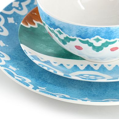 Spice by Tia Mowry Savory Saffron 18 Piece Round Fine Ceramic Dinnerware Set in Golden Blue