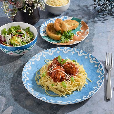 Spice by Tia Mowry Savory Saffron 18 Piece Round Fine Ceramic Dinnerware Set in Golden Blue