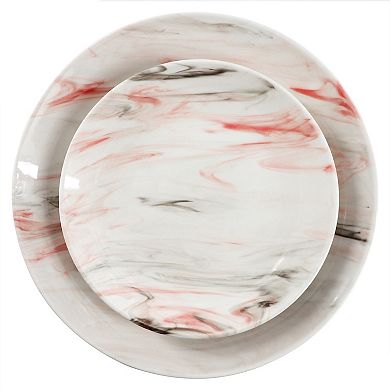 Elama Fine Marble 16 Piece Porcelain Dinnerware Set in Red and Gray