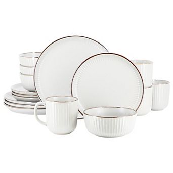 Elama Leo 16 pc Stoneware Dinnerware Set In White